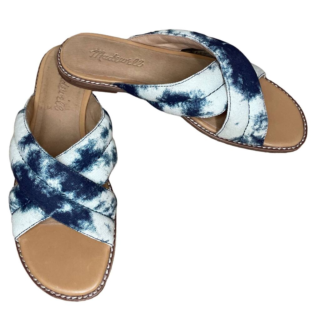 Madewell The Skyler Slide Sandals Blue White Tie-Dye Size 6